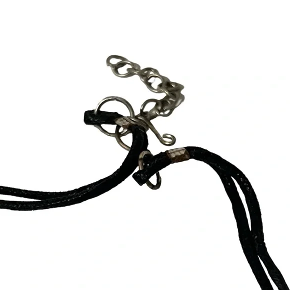 Silver Spoon Flare with Black Fabric Rope Strap 9.5” Necklace - Picture 2 of 4